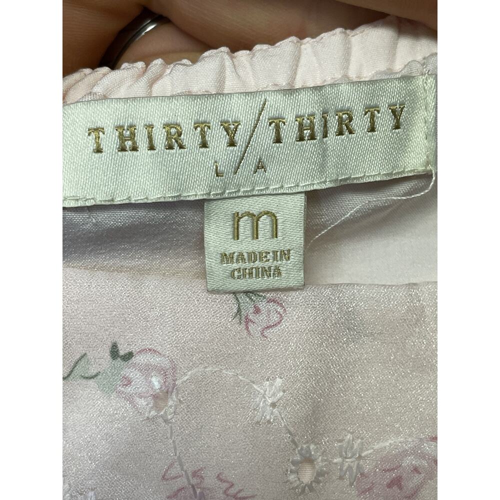 Thirty Thirty LA Dress Womens Medium Floral Embroidered Mesh Overlay Puff Sleeve - Picture 7 of 10